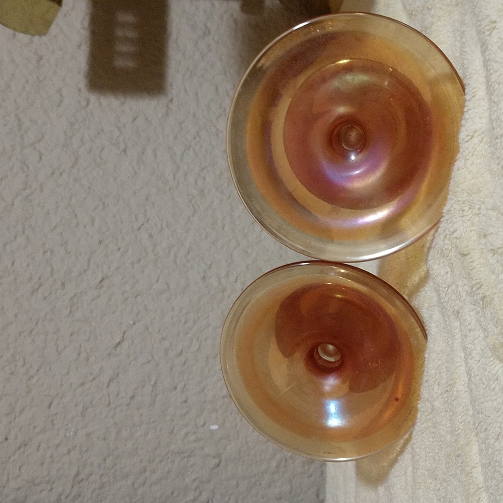 SOLD Vintage Depression Glass Amber Candlestick holders set of 2 - Picture 5 of 8